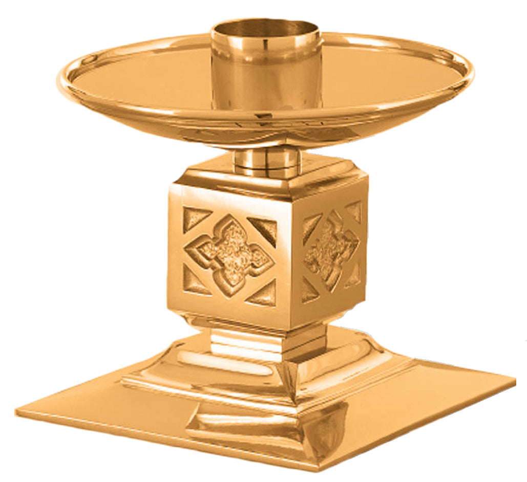 Altar Candlestick, 4-1/2", Brass or Bronze, Square Base & Column