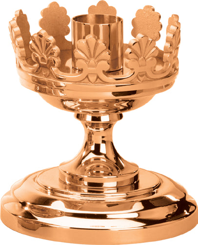Altar Candlestick, 7", Brass or Bronze, Round Base With Fleur de Lis