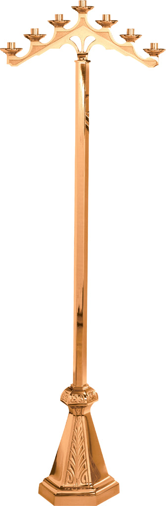 Floor Candelabra, 3, 5 or 7 Sconce, Bronze or Brass, Fixed Arm, Hexagonal Base
