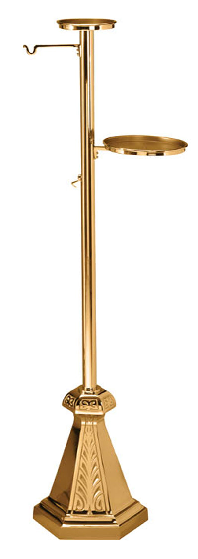 Thurible Incense Boat & Aspersorium Stand, Bronze or Brass, 2 Shelves, 2 Hooks, Hexagonal Base