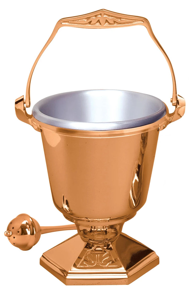 Aspersorium Set, 7-1/4", Bronze or Brass, Includes Aspergillum, Hexagonal Base