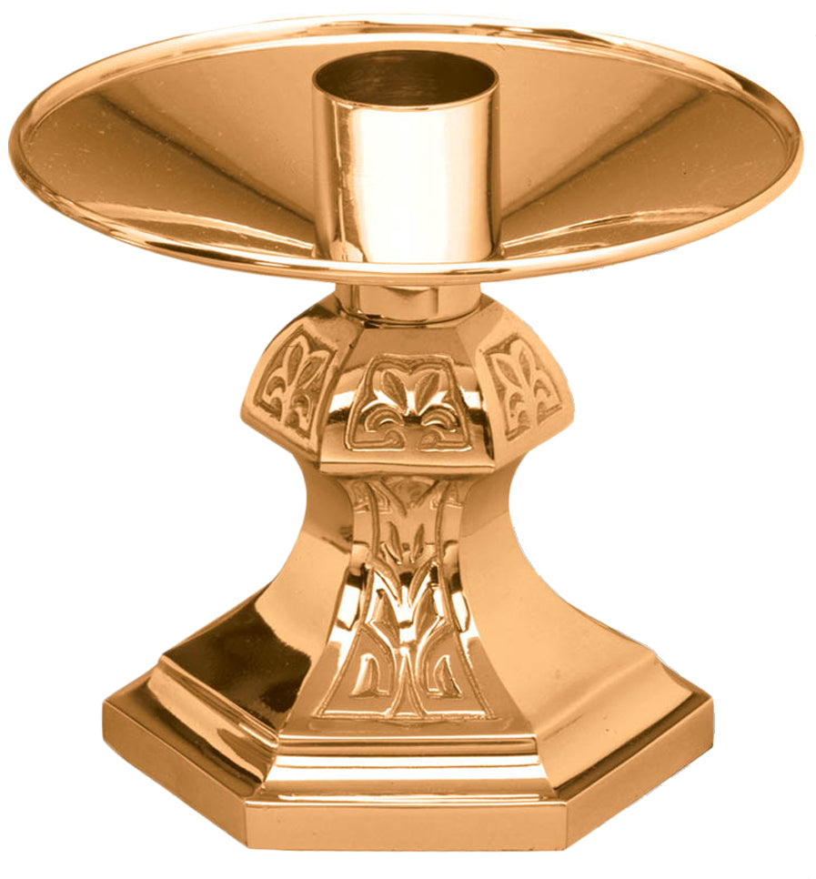 Altar Candlestick, 2 Sizes, Brass or Bronze, Hexagonal Base