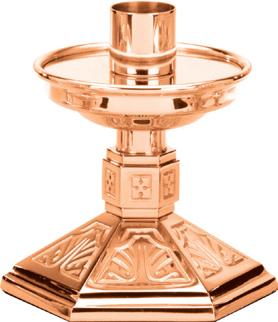 Altar Candlestick, 5", Brass or Bronze, Hexagonal Base & Column