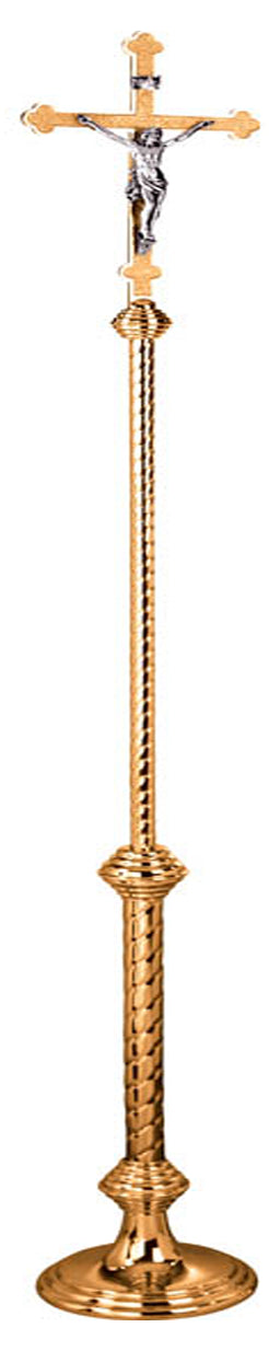 Processional Crucifix, 84", Bronze or Brass, Budded Textured Cross