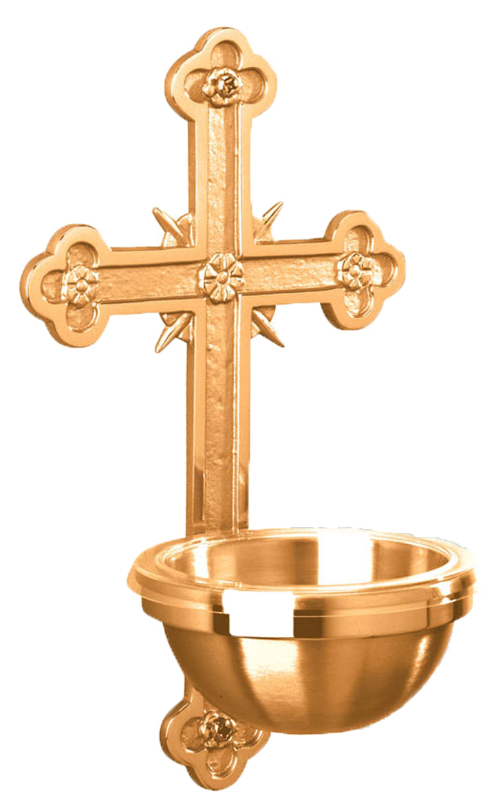 Cross Holy Water Font, Wall Mount, Bronze or Brass