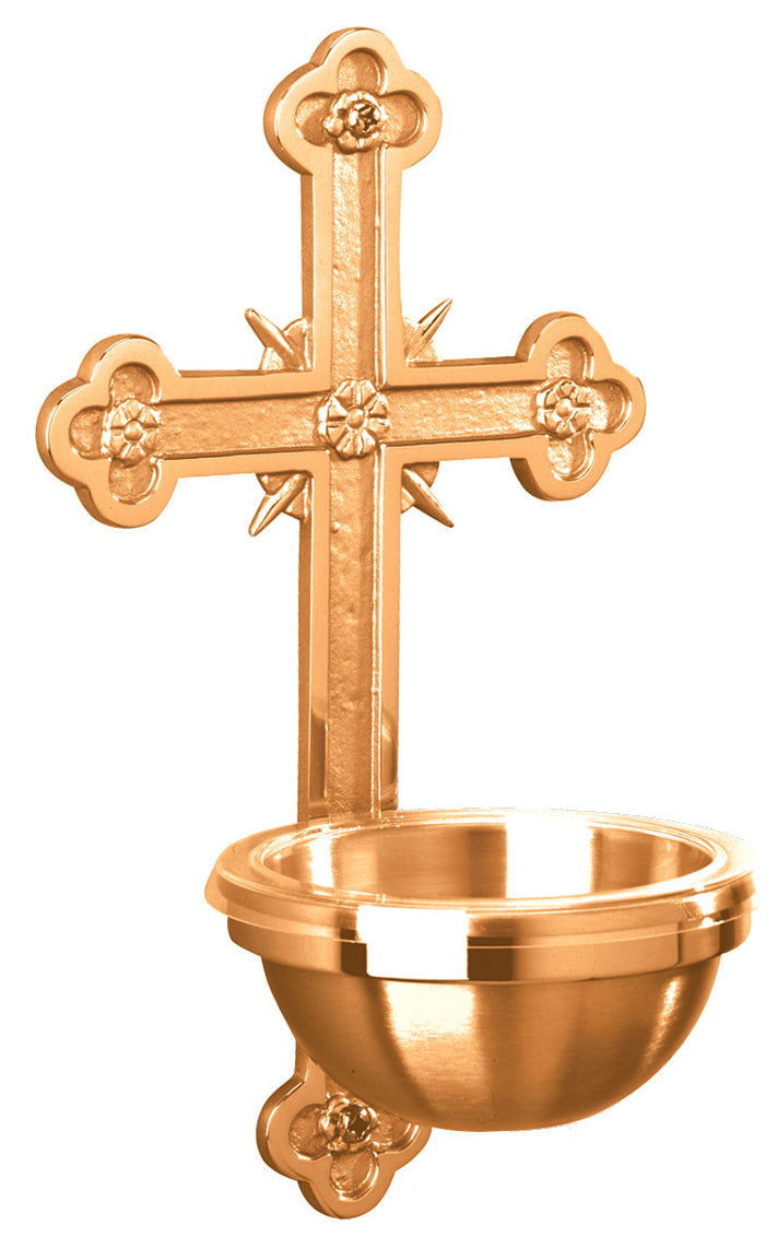 Cross Holy Water Font, Wall Mount, Bronze or Brass