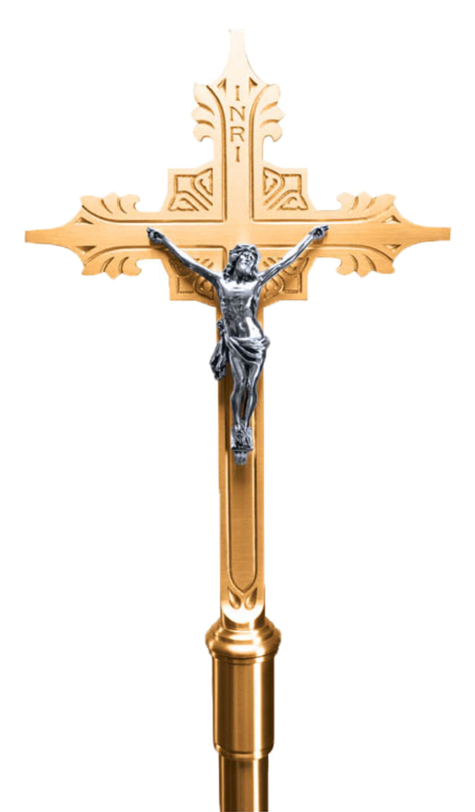 Processional Crucifix, 87", Bronze or Brass, Flared Cross