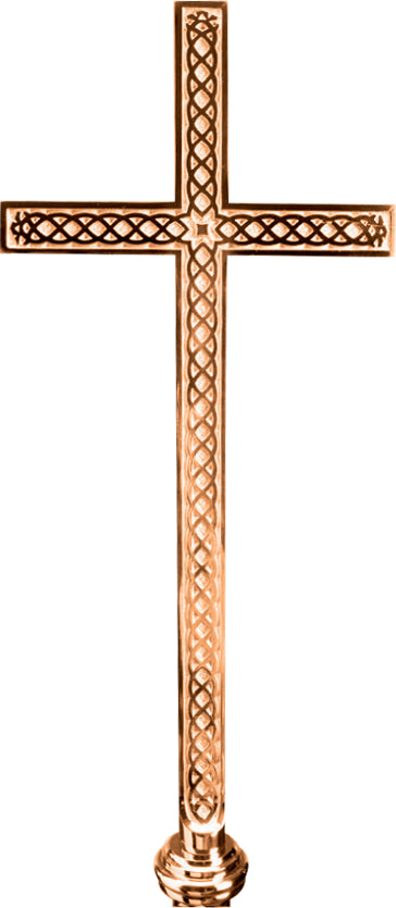 Processional Cross, 20", Bronze or Brass, Geometric Patten, 54" Staff
