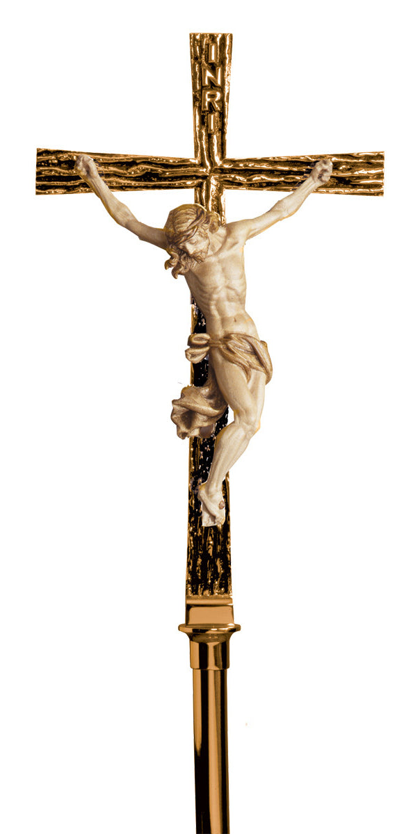 Processional Crucifix, 90", Bronze or Brass, Textured Cross