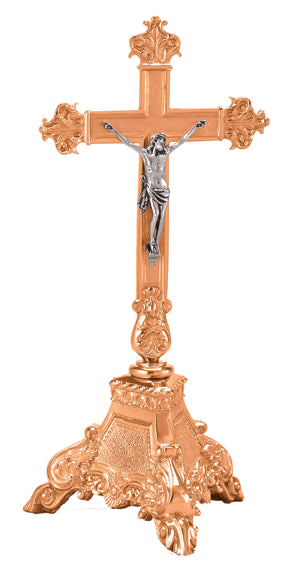Altar Crucifix, 16", Brass or Bronze, Footed Base, Ornate Cross