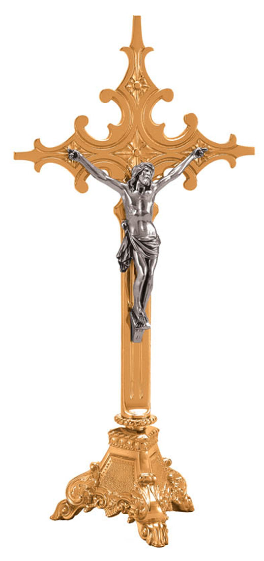 Altar Crucifix, 24", Brass or Bronze, Footed Base, Budded Cross