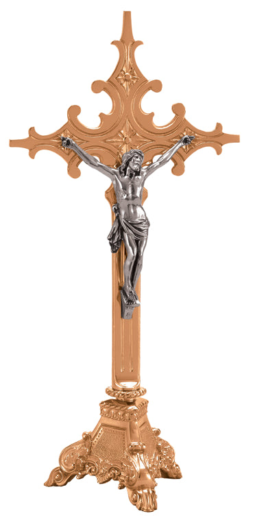 Altar Crucifix, 24", Brass or Bronze, Footed Base, Budded Cross
