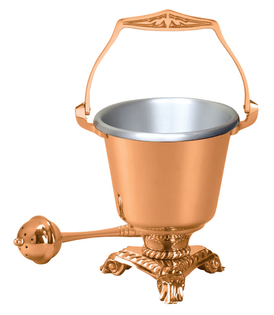 Aspersorium Set, 7-1/2", Bronze or Brass, Includes Aspergillum, Footed Base