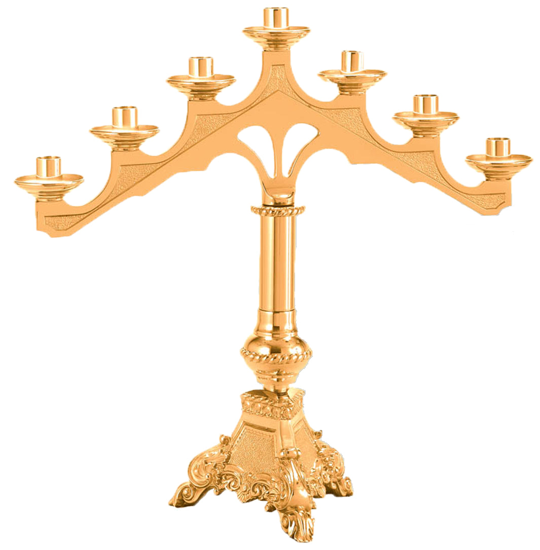 Altar Candelabra, 3, 5 or 7 Sconces, Bronze or Brass, Fixed Arm, Footed Base