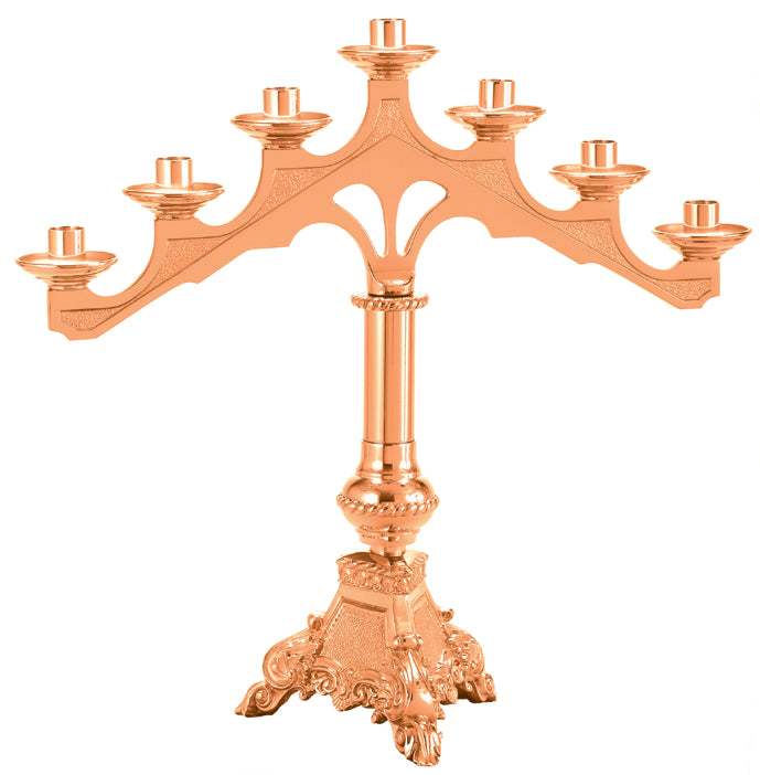 Altar Candelabra, 3, 5 or 7 Sconces, Bronze or Brass, Fixed Arm, Footed Base