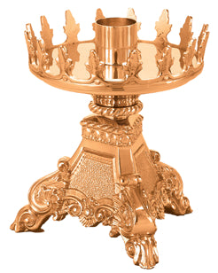 Altar Candlestick, Brass or Bronze, Fleur de Lis