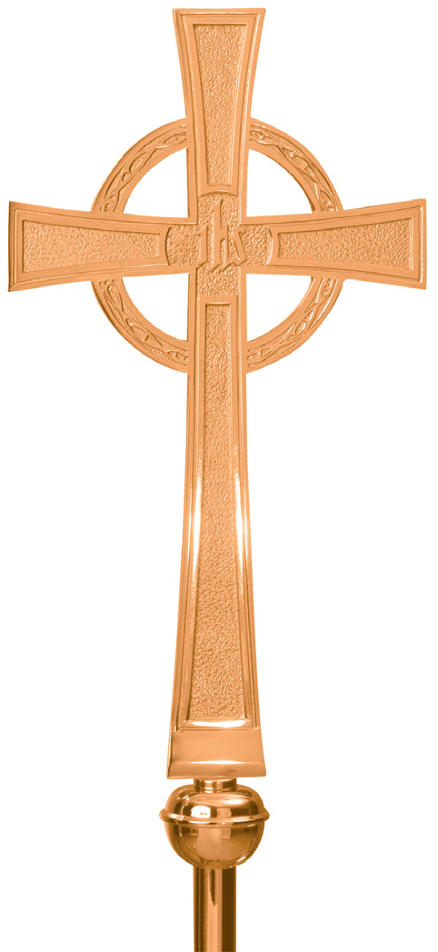 Processional Cross, 21", Bronze or Brass, 54" Staff