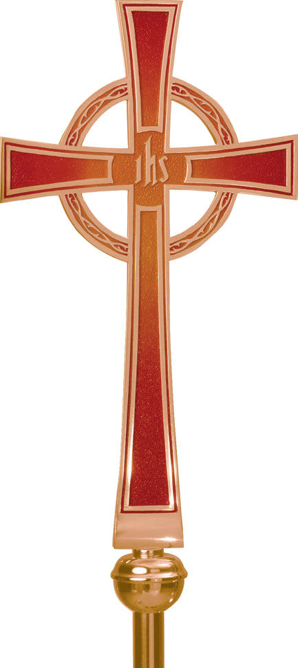 Processional Cross, 21", Bronze or Brass, 54" Staff