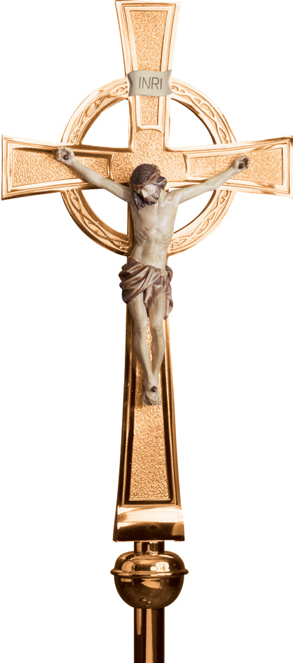 Processional Crucifix, 90", Bronze or Brass, Carved Wood Corpus