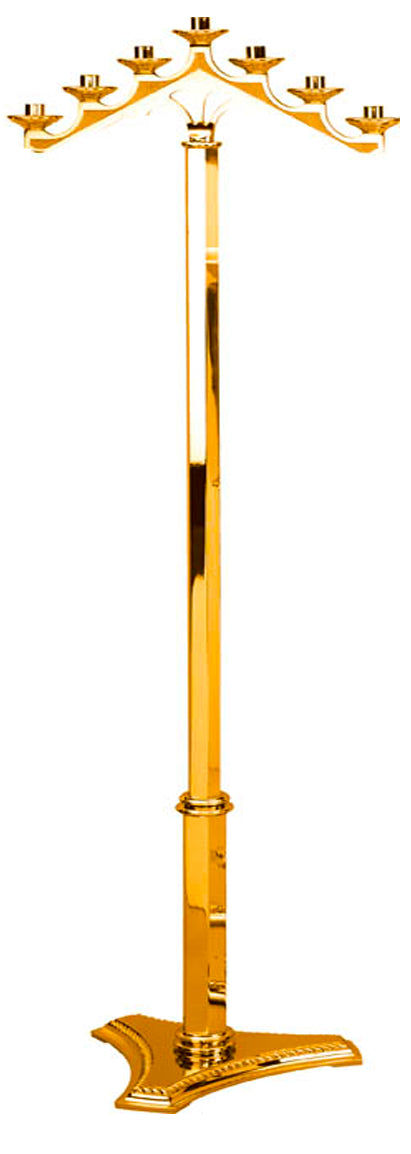 Floor Candelabra, 3, 5 or 7 Sconce, Bronze or Brass, Fixed Arm, Triangular Base