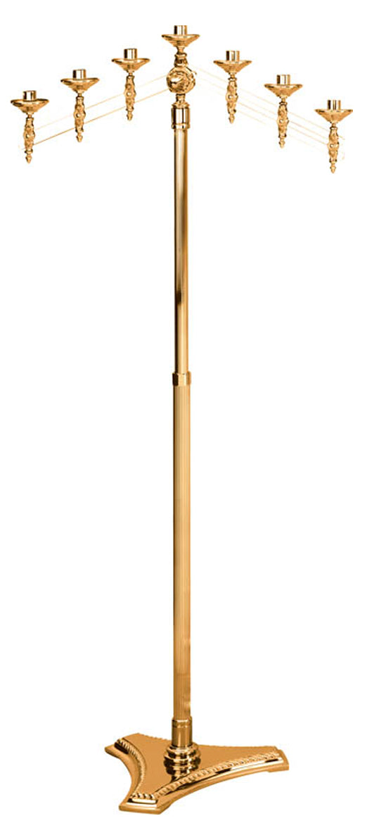 Floor Candelabra, 3, 5 or 7 Sconce, Bronze or Brass, Adjustable Arm, Triangular Base