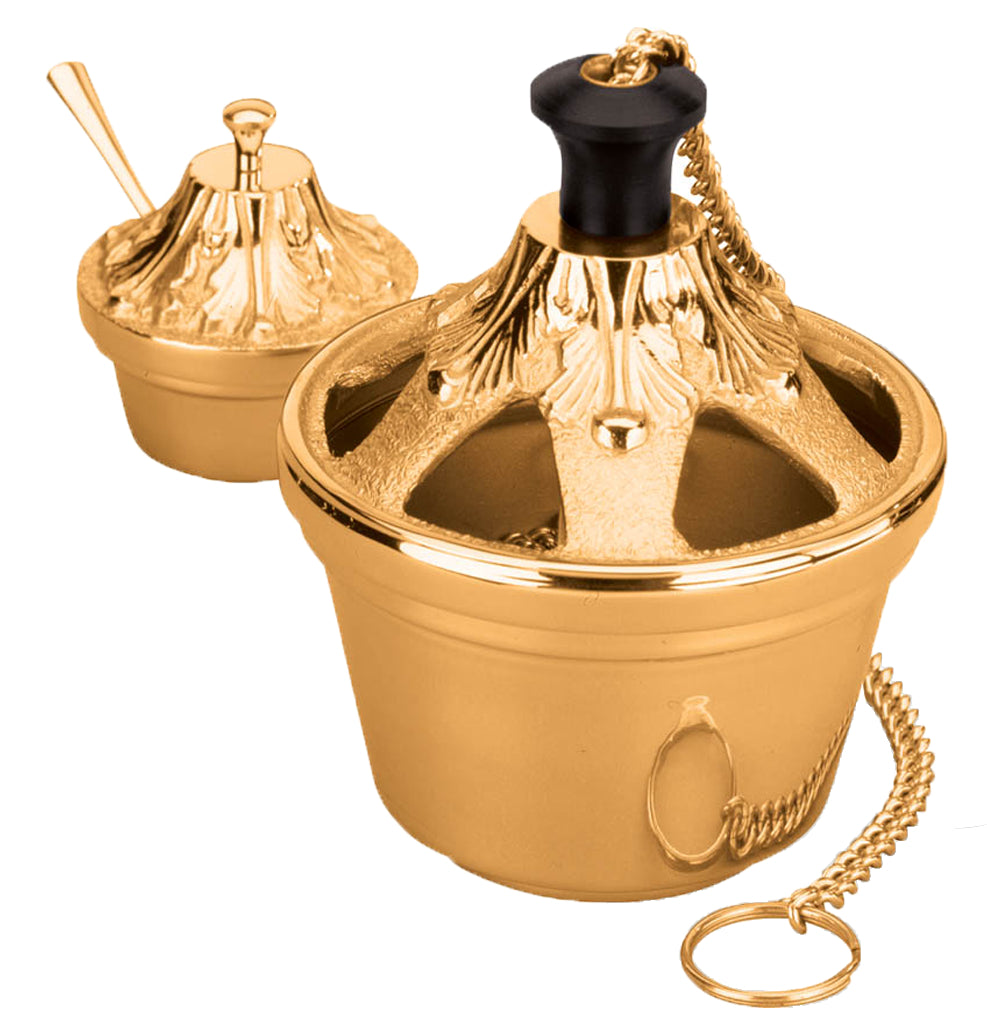 Thurible & Incense Boat, Bronze or Brass, Single Chain