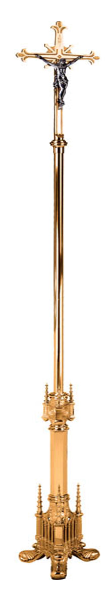 Processional Crucifix, 92", Bronze or Brass, Budded Cross