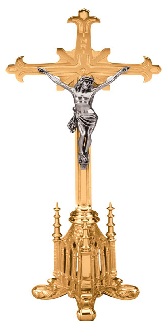 Altar Crucifix, 2 Sizes, Brass or Bronze, Ornate Style