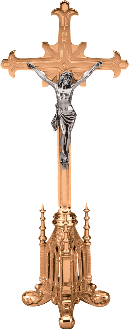 Altar Crucifix, 2 Sizes, Brass or Bronze, Ornate Style