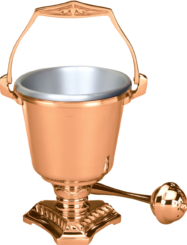Aspersorium Set, 7-3/4", Bronze or Brass, Includes Aspergillum, Triangular Base