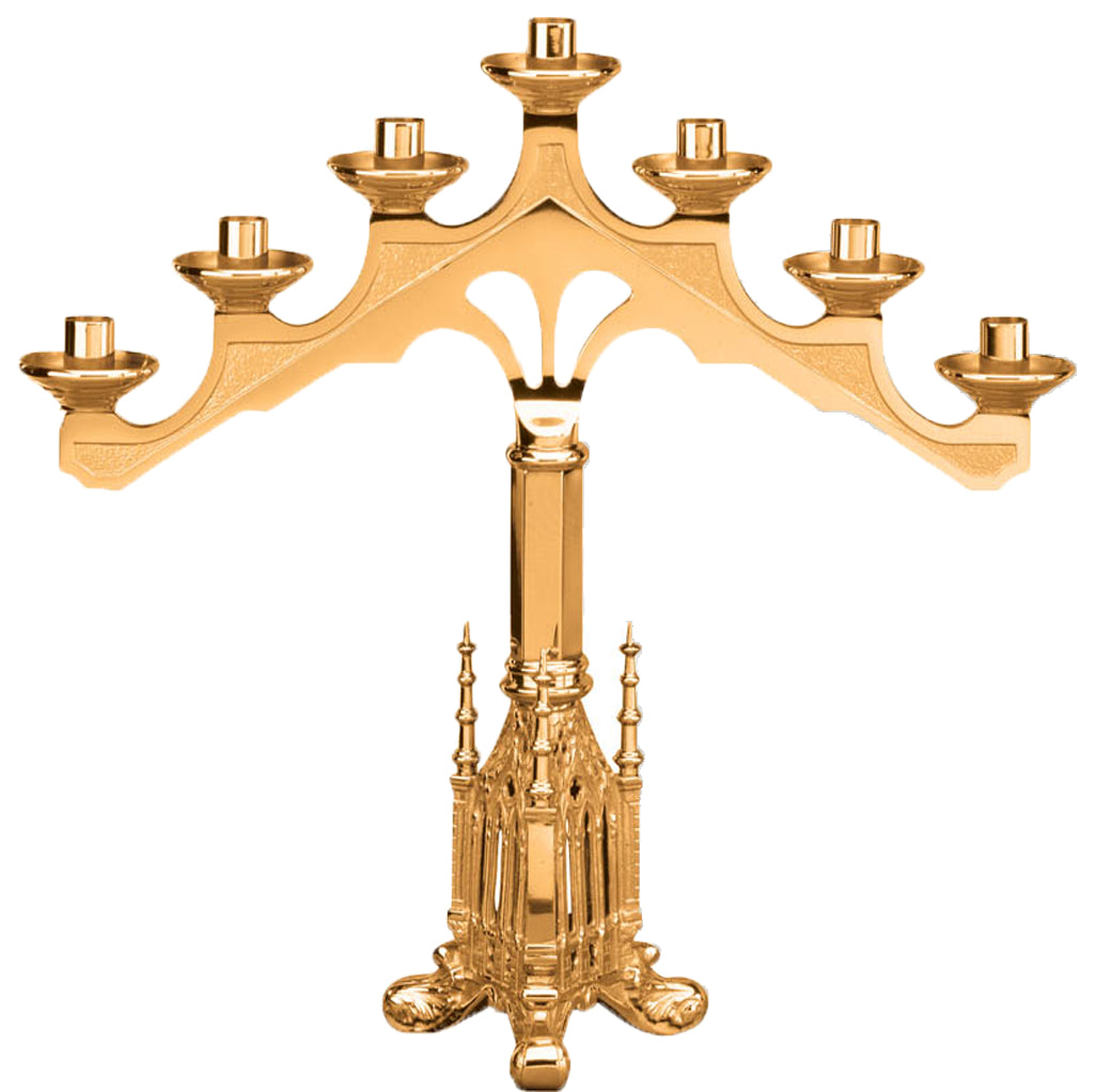 Altar Candelabra, 3, 5 or 7 Sconces, Bronze or Brass, Fixed Arm, Footed Base
