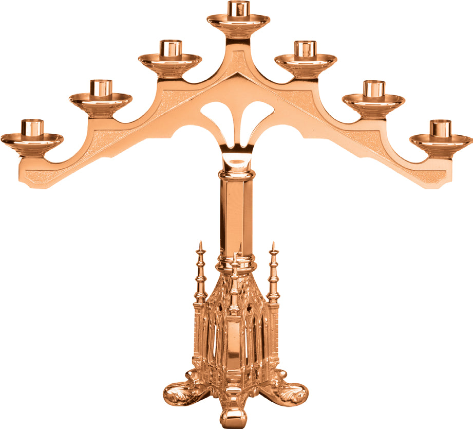 Altar Candelabra, 3, 5 or 7 Sconces, Bronze or Brass, Fixed Arm, Footed Base