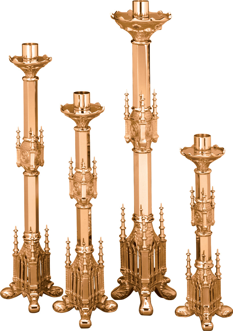 Altar Candlestick, 9 Sizes, Brass or Bronze, Footed Base, Ornate Style