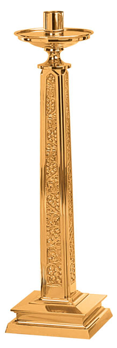 Paschal Candlestick, 2 Sizes, Brass or Bronze, Ornate Square Column & Base