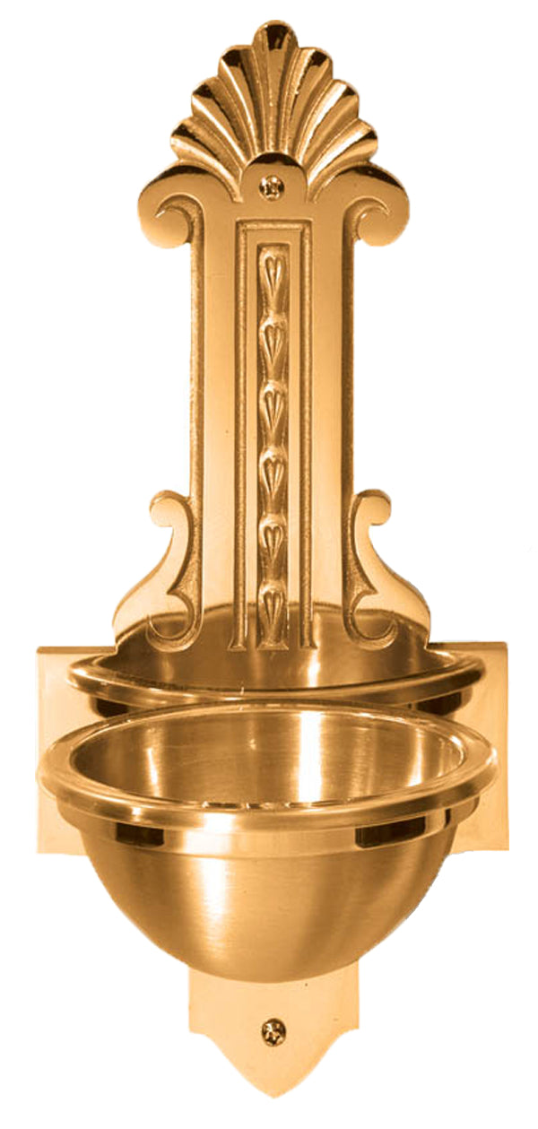 Holy Water Font, 7-1/2" x 16", Bronze or Brass, Scallop Design
