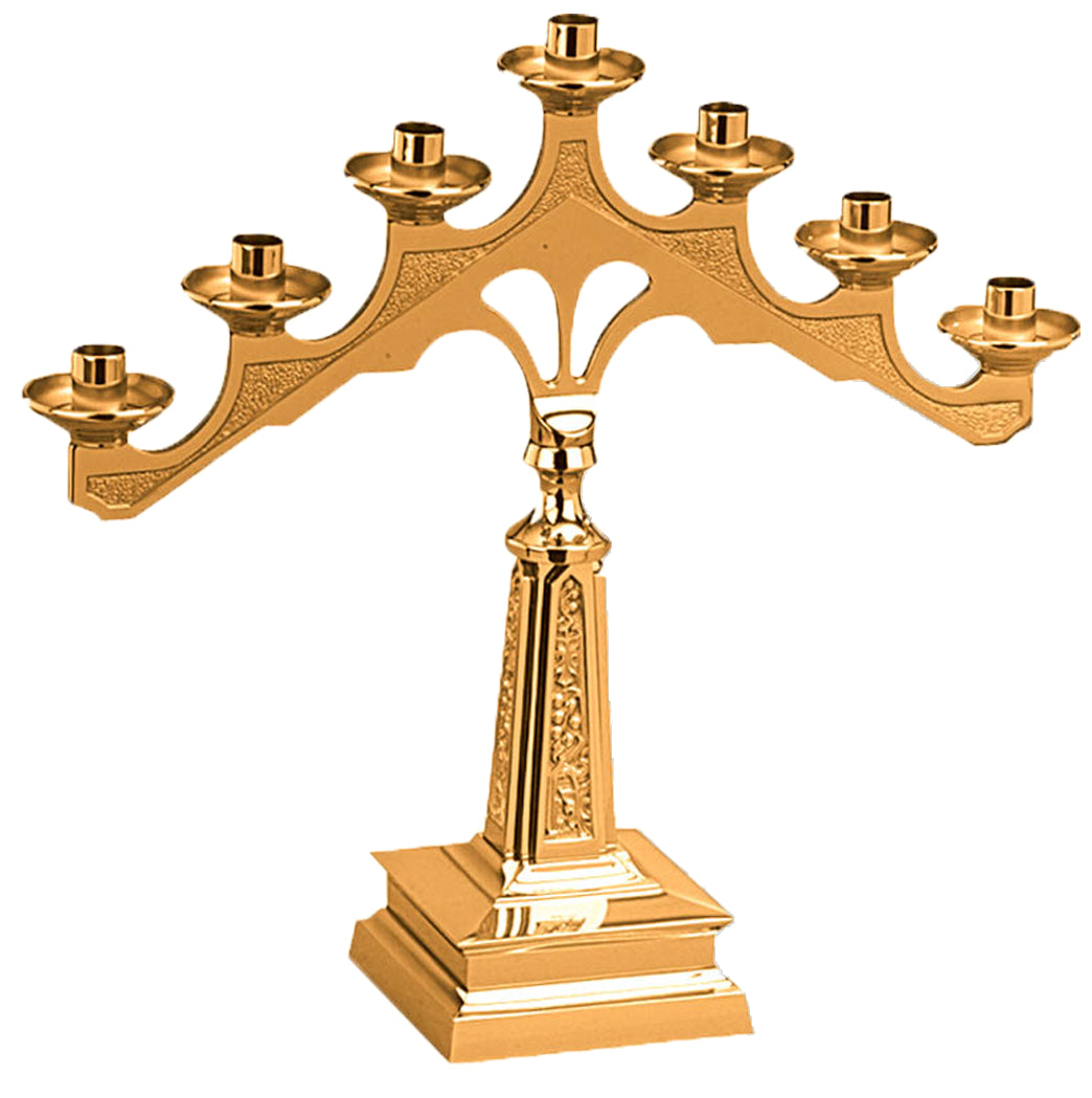 Altar Candelabra, 3, 5 or 7 Sconces, Bronze or Brass, Fixed Arm, Square Base