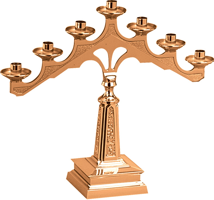 Altar Candelabra, 3, 5 or 7 Sconces, Bronze or Brass, Fixed Arm, Square Base