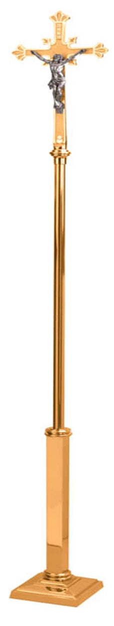 Processional Crucifix, 90", Bronze or Brass, Budded Cross