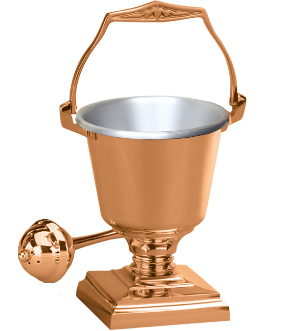 Aspersorium Set, 7-1/2", Bronze or Brass, Includes Aspergillum, Square Base