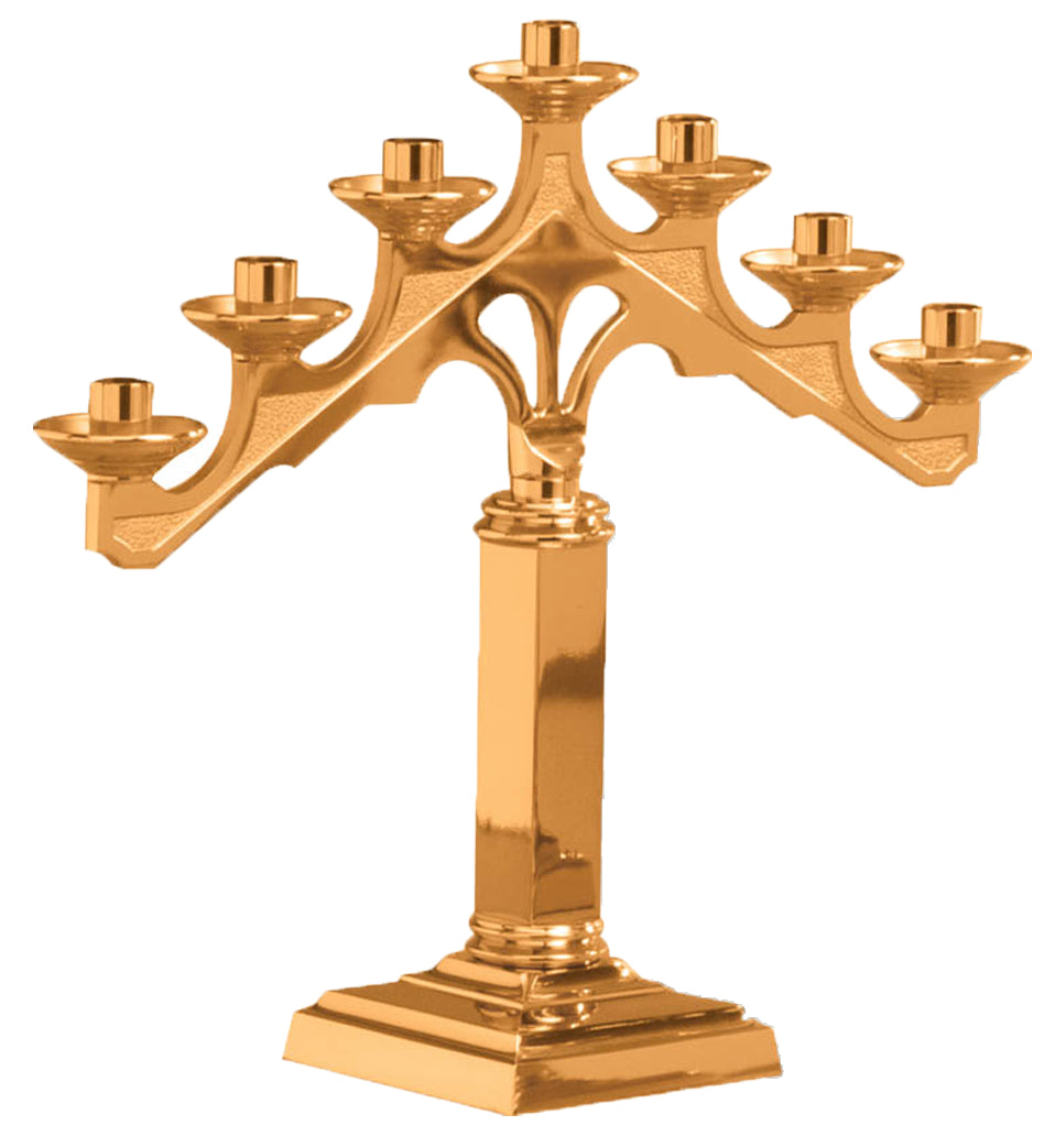 Altar Candelabra, 3, 5 or 7 Sconces, Bronze or Brass, Fixed Arm, Square Base