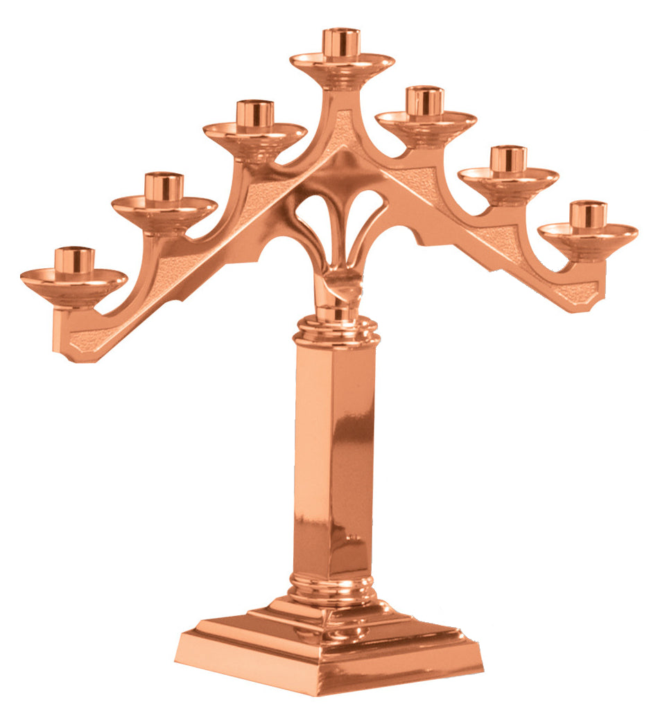 Altar Candelabra, 3, 5 or 7 Sconces, Bronze or Brass, Fixed Arm, Square Base