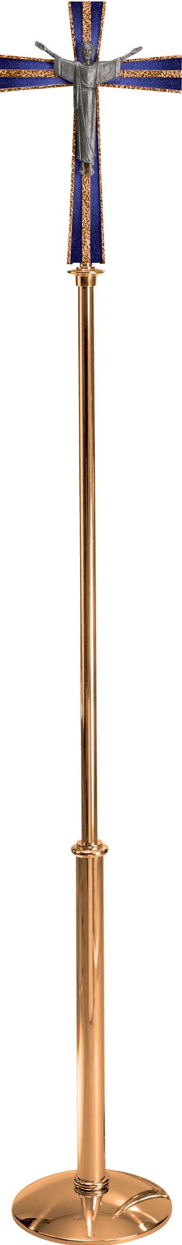 Processional Crucifix, Risen Lord, 20", Bronze or Brass, Color Accent, 54" Staff