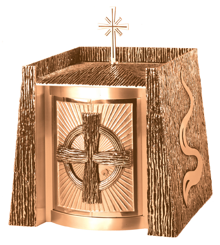 Tabernacle, 28" x 22-1/2" x 18", Bronze, Modern Style With Cross