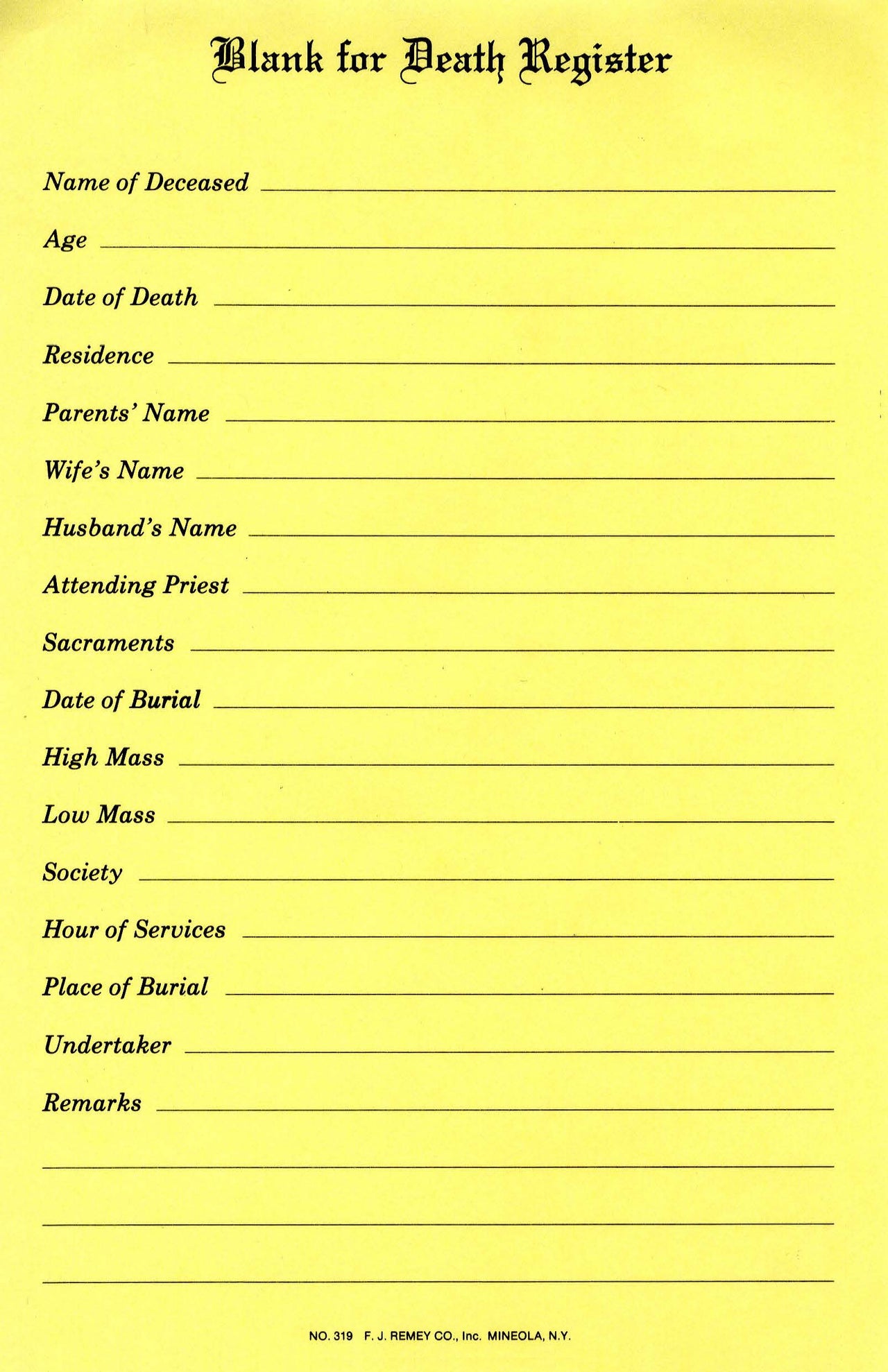 Death Register Blanks (50/pad)