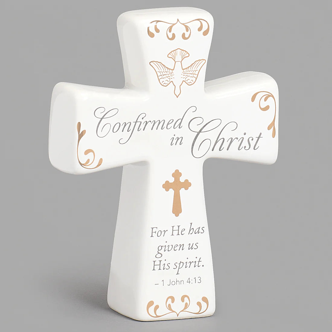 “Confirmed in Christ” Confirmation Tabletop Cross with Scripture (4.5")
