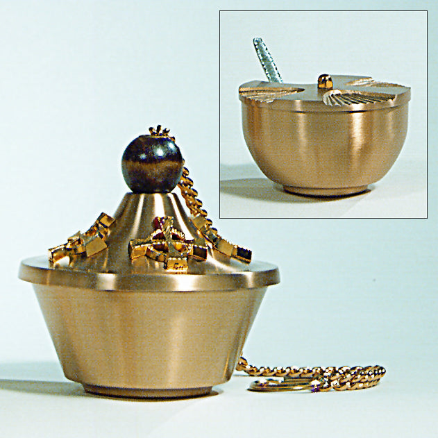 Combination Finish Bronze Censer & Boat With High Polish Crosses: 3519 Style