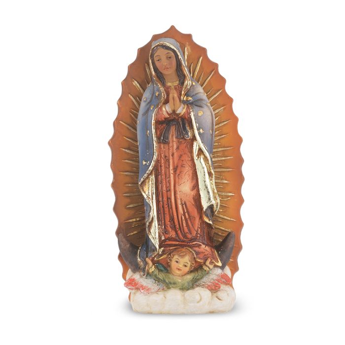 4" Cold Cast Resin Hand Painted Statue of Our Lady of Guadalupe in a Deluxe Window Box