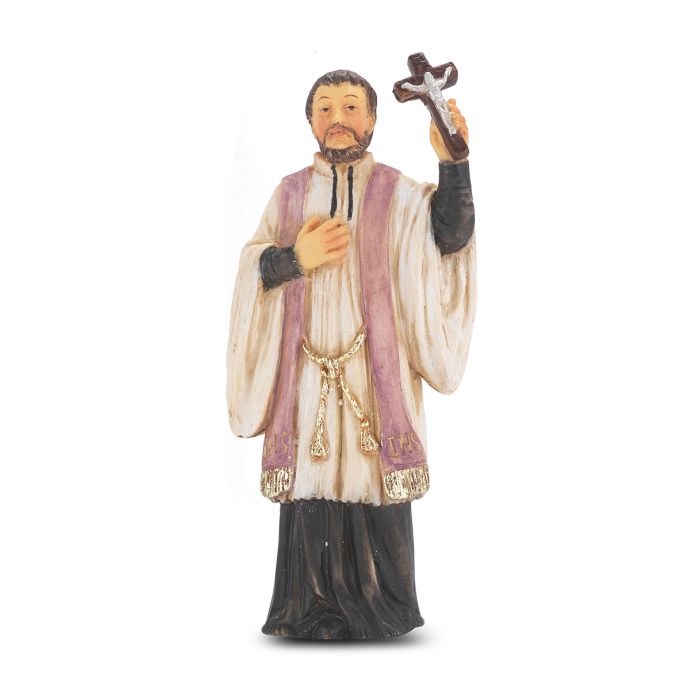 4" Cold Cast Resin Hand Painted Statue of Saint Francis Xavier in a Deluxe Window Box