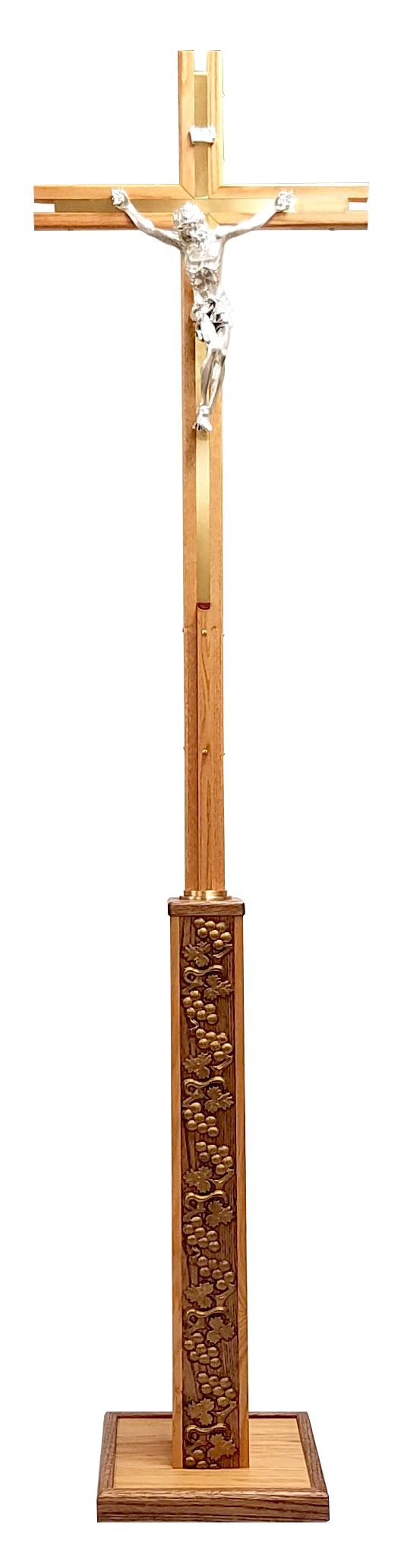 Processional Crucifix | Grape & Leaf Relief | Brass & Wood