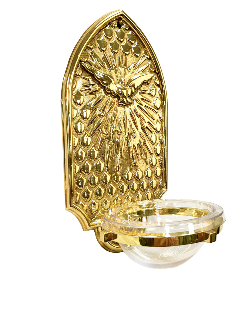 Holy Spirit Holy Water Font, 14", Brass